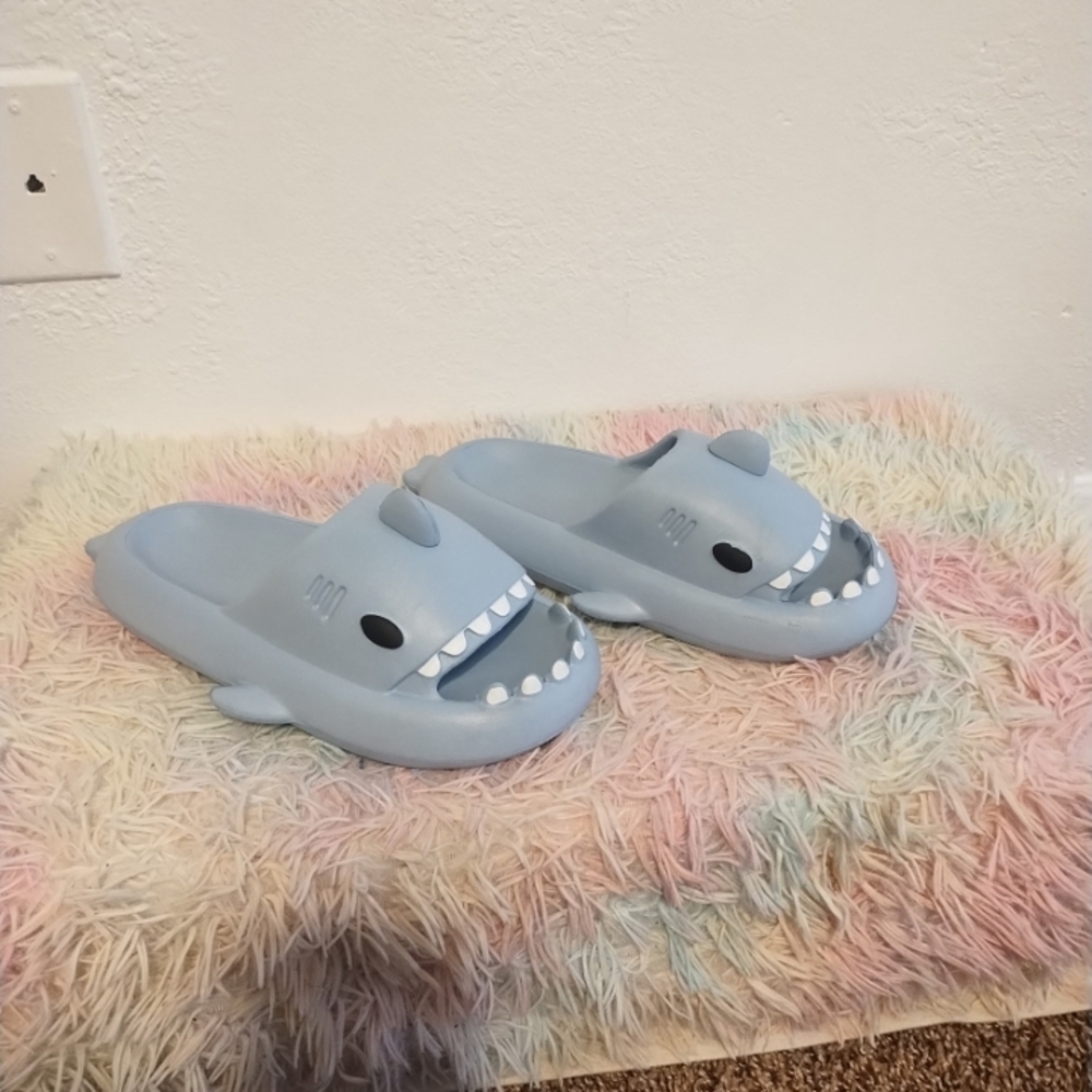 Shark light blue sandals size 5-6 boy, teen boy, or Men